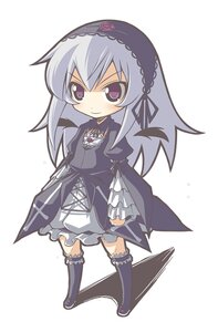 Rating: Safe Score: 0 Tags: 1girl blush boots chibi dress frills full_body hairband image knee_boots long_hair long_sleeves looking_at_viewer purple_eyes rikumaru rose rozen_maiden silver_hair solo standing suigintou white_background wings User: admin
