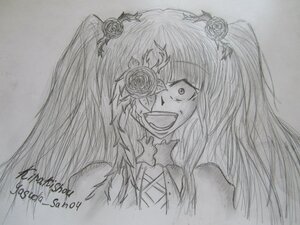 Rating: Safe Score: 0 Tags: 1girl crazy_eyes flower hair_flower hair_ornament image kirakishou long_hair monochrome open_mouth rose smile solo traditional_media twintails User: admin