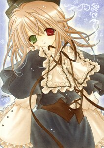 Rating: Safe Score: 0 Tags: 1girl blonde_hair capelet dress frills green_eyes hat heterochromia image long_sleeves looking_at_viewer red_eyes solo souseiseki traditional_media User: admin