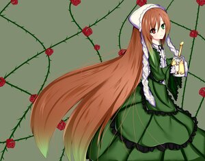 Rating: Safe Score: 0 Tags: 1girl brown_hair dress flower frills green_dress green_eyes hat heterochromia image long_hair long_sleeves looking_at_viewer pink_flower pink_rose plant red_eyes red_flower red_rose rose rose_petals solo suiseiseki thorns very_long_hair vines watering_can User: admin