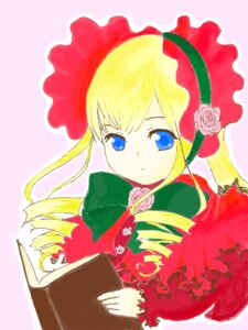 Rating: Safe Score: 0 Tags: 1girl blonde_hair blue_eyes bonnet bow bowtie dress drill_hair flower green_bow image long_hair long_sleeves looking_at_viewer pink_background pink_flower pink_rose rose shinku simple_background solo twin_drills twintails upper_body User: admin