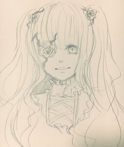 Rating: Safe Score: 0 Tags: 1girl flower hair_flower hair_ornament image kirakishou long_hair looking_at_viewer monochrome rose smile solo traditional_media upper_body User: admin