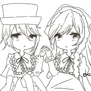 Rating: Safe Score: 0 Tags: 2girls frills greyscale hat holding_hands image interlocked_fingers lineart looking_at_viewer maid_headdress monochrome multiple_girls neck_ribbon pair ribbon short_hair short_sleeves souseiseki suiseiseki User: admin