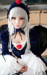 Rating: Safe Score: 0 Tags: 1girl 3d blurry breasts cleavage detached_collar dress flower frills gothic_lolita hairband lips lolita_fashion long_hair long_sleeves looking_at_viewer photo realistic red_eyes rose silver_hair solo suigintou User: admin