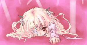 Rating: Safe Score: 0 Tags: 1girl flower hair_ornament image kirakishou long_hair looking_at_viewer lying pink_background pink_eyes pink_hair rose solo white_flower white_rose User: admin