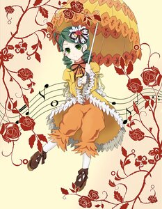 Rating: Safe Score: 0 Tags: 1girl dress drill_hair flower green_eyes green_hair hair_ornament image kanaria pantyhose parasol pink_rose red_flower red_rose rose short_hair smile solo thorns umbrella vines User: admin