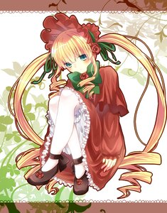 Rating: Safe Score: 0 Tags: 1girl blonde_hair bloomers blue_eyes blush bonnet bow bowtie dress drill_hair flower full_body green_bow image long_hair long_sleeves looking_at_viewer pantyhose rose shinku shoes sitting solo twin_drills twintails underwear very_long_hair white_legwear User: admin