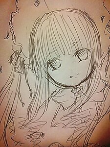 Rating: Safe Score: 0 Tags: 1girl bangs eyebrows_visible_through_hair flower image long_hair looking_at_viewer monochrome rose shinku sketch smile solo traditional_media User: admin