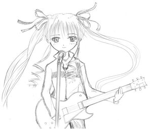 Rating: Safe Score: 0 Tags: 1girl bass_guitar blush eighth_note electric_guitar greyscale guitar hair_ribbon holding_instrument image instrument long_hair microphone monochrome music musical_note playing_instrument plectrum ribbon shinku smile solo striped twintails violin User: admin