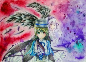 Rating: Safe Score: 0 Tags: 2girls black_wings blonde_hair dress feathers frills hat heterochromia image long_hair long_sleeves looking_at_viewer multiple_girls pair red_eyes siblings sisters souseiseki suigintou wings User: admin