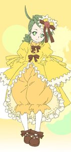 Rating: Safe Score: 0 Tags: 1girl ahoge bloomers bow dress flower frills full_body green_eyes green_hair hat image kanaria long_sleeves puffy_sleeves ribbon rose shoes short_hair smile solo underwear white_legwear yellow_background yellow_dress User: admin