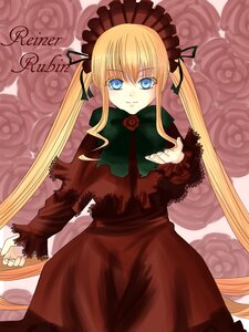 Rating: Safe Score: 0 Tags: 1girl blonde_hair blue_eyes bonnet bow bowtie capelet dress flower green_bow green_neckwear image long_hair long_sleeves looking_at_viewer pink_rose red_dress rose shinku sidelocks solo twintails very_long_hair User: admin