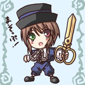 Rating: Safe Score: 0 Tags: 1girl :o black_headwear blue_background blush_stickers brown_hair chibi full_body green_eyes hat heterochromia image long_sleeves looking_at_viewer open_mouth pants red_eyes short_hair solo souseiseki standing top_hat User: admin