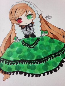 Rating: Safe Score: 0 Tags: 1girl brown_hair dress frills green_dress green_eyes heterochromia image lolita_fashion long_hair long_sleeves looking_at_viewer red_eyes simple_background solo suiseiseki very_long_hair User: admin