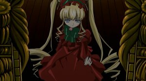 Rating: Safe Score: 0 Tags: 1girl blonde_hair blue_eyes bow bowtie dress flower green_bow image long_hair long_sleeves looking_at_viewer red_dress shinku solo standing twintails very_long_hair User: admin