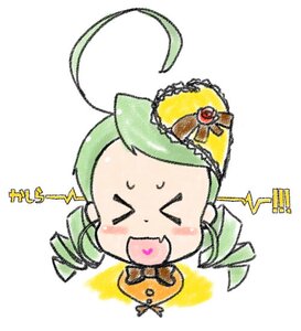 Rating: Safe Score: 0 Tags: 1girl >_< blush chibi closed_eyes crown fang green_hair image kanaria no_humans open_mouth simple_background solo white_background xd User: admin
