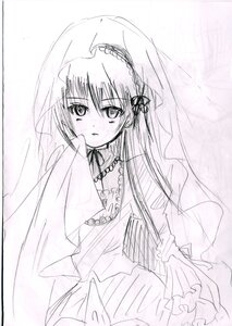 Rating: Safe Score: 0 Tags: 1girl blush curtains dress frills hairband image long_hair long_sleeves looking_at_viewer monochrome neck_ribbon ribbon simple_background solo suigintou veil very_long_hair User: admin