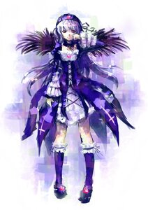 Rating: Safe Score: 0 Tags: 1girl black_wings boots detached_collar dress frills full_body hairband image kneehighs long_hair long_sleeves red_eyes ribbon rose solo standing suigintou wings User: admin