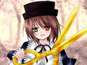 Rating: Safe Score: 0 Tags: 1girl :d brown_hair dress frills green_eyes hat heterochromia holding image long_sleeves looking_at_viewer open_mouth red_eyes ribbon short_hair smile solo souseiseki suiseiseki upper_body weapon yuuri User: admin