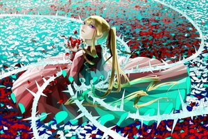 Rating: Safe Score: 0 Tags: 1girl blonde_hair blue_eyes flower image long_hair looking_back petals red_flower rose shinku solo spider_lily User: admin