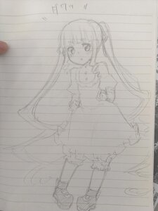 Rating: Safe Score: 0 Tags: 1girl dress image long_hair long_sleeves looking_at_viewer monochrome shinku sketch solo standing twintails User: admin