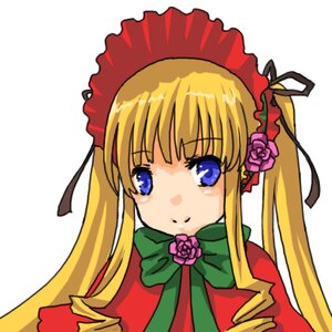 Rating: Safe Score: 0 Tags: 1girl bangs blonde_hair blue_eyes bonnet bow bowtie drill_hair flower green_bow image long_hair long_sleeves looking_at_viewer pink_rose rose shinku sidelocks simple_background smile solo twin_drills twintails white_background User: admin