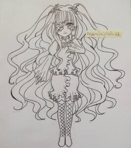 Rating: Safe Score: 0 Tags: 1girl boots bow cross-laced_footwear dress eyepatch flower frills image kirakishou long_hair monochrome smile solo thigh_boots traditional_media very_long_hair User: admin