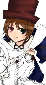 Rating: Safe Score: 0 Tags: 1girl blush brown_hair dress frills green_eyes hat heterochromia image long_sleeves looking_at_viewer red_eyes ribbon simple_background smile solo souseiseki suiseiseki top_hat upper_body white_background User: admin