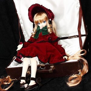 Rating: Safe Score: 0 Tags: 1girl bangs blonde_hair blue_eyes bonnet bow bowtie capelet doll dress drill_hair full_body green_bow long_hair long_sleeves looking_at_viewer red_dress rose shinku sitting solo twintails User: admin