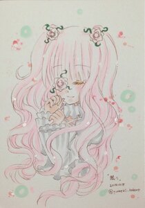 Rating: Safe Score: 0 Tags: 1girl artist_name bangs eyepatch flower frills image kirakishou long_hair long_sleeves pink_hair rose smile solo thorns traditional_media twitter_username vines watercolor_(medium) white_flower yellow_eyes User: admin