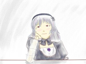 Rating: Safe Score: 0 Tags: 1girl auto_tagged choker detached_collar dress flower frills hairband hand_on_own_cheek head_rest image long_hair long_sleeves looking_at_viewer red_eyes silver_hair simple_background solo suigintou upper_body User: admin