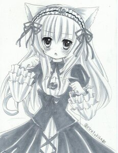 Rating: Safe Score: 0 Tags: 1girl animal_ears blush cat_ears cat_tail graphite_(medium) hairband image lolita_hairband long_hair long_sleeves looking_at_viewer marker_(medium) monochrome ribbon solo suigintou tail traditional_media User: admin