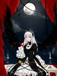 Rating: Safe Score: 0 Tags: 1girl black_dress black_wings chain cross dress flower frills full_moon gothic_lolita hairband holding image long_hair long_sleeves moon night night_sky red_eyes red_flower red_rose rose sky smile solo star_(sky) starry_sky suigintou very_long_hair wide_sleeves wings User: admin
