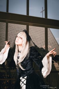 Rating: Safe Score: 0 Tags: 1girl dress feathers gothic_lolita indoors long_hair long_sleeves nail_polish solo suigintou watermark white_hair window User: admin