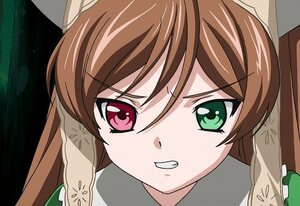 Rating: Safe Score: 0 Tags: 1girl bangs braid brown_hair face green_eyes grin image long_hair looking_at_viewer portrait red_eyes smile solo suiseiseki twintails User: admin