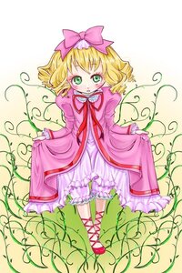 Rating: Safe Score: 0 Tags: 1girl blonde_hair bloomers blush bow cross-laced_footwear dress frills full_body green_eyes hair_bow hina_ichigo hinaichigo image long_sleeves looking_at_viewer pink_bow pink_dress plant ribbon short_hair skirt_hold solo standing underwear vines white_bloomers User: admin