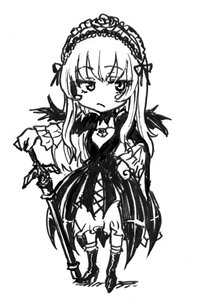 Rating: Safe Score: 0 Tags: 1girl blush boots dress full_body greyscale hairband image long_hair long_sleeves looking_at_viewer monochrome rose simple_background solo standing suigintou weapon white_background wings User: admin