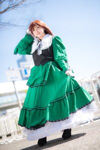 Rating: Safe Score: 0 Tags: 1girl bangs blurry blurry_background blurry_foreground brown_hair building day depth_of_field dress full_body green_dress lips long_sleeves outdoors pantyhose shoes sky solo standing suiseiseki white_legwear User: admin