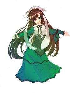 Rating: Safe Score: 0 Tags: 1girl brown_hair dress frills green_dress green_eyes heterochromia image long_hair long_sleeves looking_at_viewer red_eyes simple_background smile solo suiseiseki very_long_hair white_background User: admin