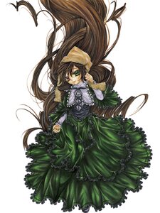 Rating: Safe Score: 0 Tags: 1girl brown_hair dress frills full_body green_dress green_eyes heterochromia image long_hair long_sleeves looking_at_viewer red_eyes simple_background solo suiseiseki very_long_hair white_background User: admin