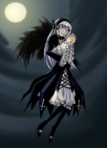 Rating: Safe Score: 0 Tags: 1girl black_wings dress frills full_body full_moon hairband image lolita_fashion long_hair long_sleeves looking_at_viewer moon night pink_eyes silver_hair smile solo standing suigintou wings User: admin