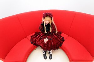 Rating: Safe Score: 0 Tags: 1girl blonde_hair closed_eyes couch dress gothic_lolita lolita_fashion long_hair red_dress shinku shoes sitting solo User: admin