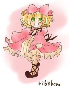 Rating: Safe Score: 0 Tags: 1girl :d blonde_hair bloomers bow cross-laced_footwear dress full_body gradient gradient_background green_eyes hina_ichigo hinaichigo image long_sleeves looking_at_viewer open_mouth pink_bow pink_dress short_hair smile solo standing User: admin