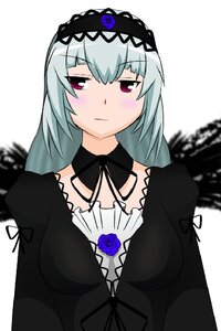 Rating: Safe Score: 0 Tags: 1girl black_dress blue_flower blue_rose blush dress expressionless flower frills hairband image lolita_hairband long_hair long_sleeves looking_at_viewer red_eyes rose silver_hair simple_background solo suigintou upper_body white_background User: admin