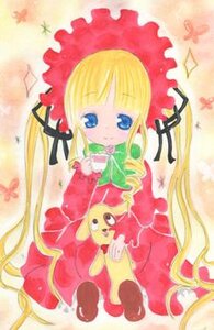 Rating: Safe Score: 0 Tags: 1girl blonde_hair blue_eyes bonnet bow bowtie cup dress image long_hair long_sleeves looking_at_viewer red_dress shinku sitting solo twintails very_long_hair User: admin