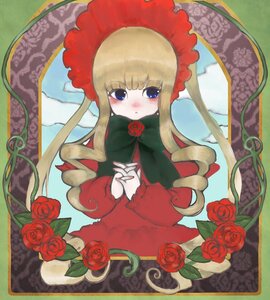 Rating: Safe Score: 0 Tags: 1girl blonde_hair blue_eyes blush bonnet dress drill_hair flower image long_hair long_sleeves looking_at_viewer pink_flower pink_rose red_dress red_flower red_rose rose shinku sidelocks solo User: admin