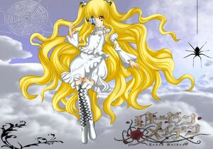 Rating: Safe Score: 0 Tags: 1girl blonde_hair boots choker cross-laced_footwear dress eyepatch flower frills knee_boots long_hair red_flower rose solo thigh_boots thorns very_long_hair yellow_eyes User: admin