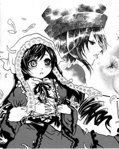Rating: Safe Score: 0 Tags: 1girl 2girls blush dress feathers frills greyscale hands_clasped hat holding_hands interlocked_fingers long_hair long_sleeves monochrome multiple_girls ribbon suiseiseki User: admin