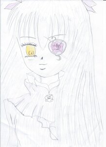 Rating: Safe Score: 0 Tags: 1girl barasuishou flower graphite_(medium) hair_ribbon image long_hair looking_at_viewer monochrome ribbon rose simple_background smile solo traditional_media ultimate_madoka white_background yellow_eyes User: admin