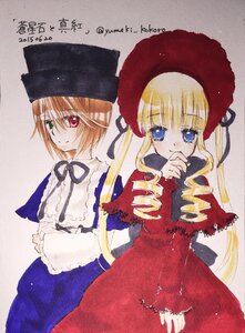 Rating: Safe Score: 0 Tags: 2girls blonde_hair blue_dress blue_eyes bonnet dress drill_hair frills green_eyes hat head_scarf heterochromia image long_hair long_sleeves looking_at_viewer multiple_girls pair red_dress red_eyes shinku smile souseiseki suiseiseki traditional_media twin_drills very_long_hair User: admin